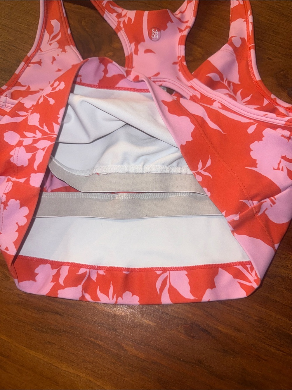 Pink and orange Floral Racerback Sports Bra - Picture 4 of 5
